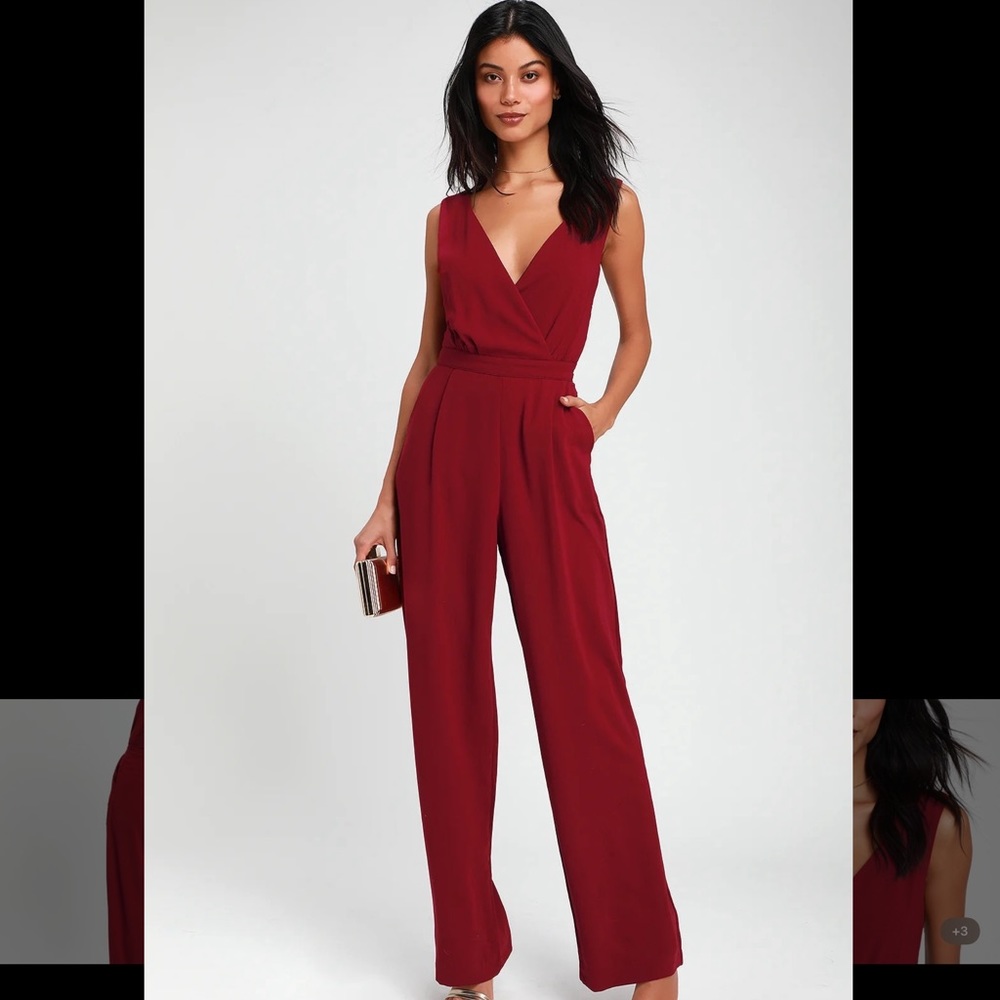 Kiska Burgundy Lace Wide-Leg Jumpsuit